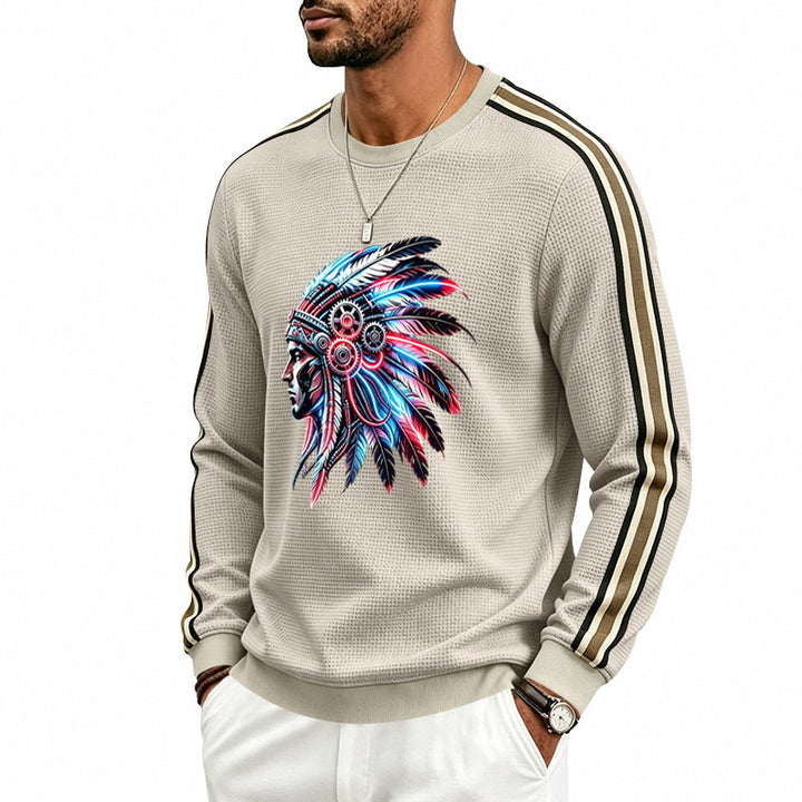 Herren Sweatshirt mit stilisiertem Kopfschmuck-Print und Kontraststreifen an den Ärmeln – Norvane
