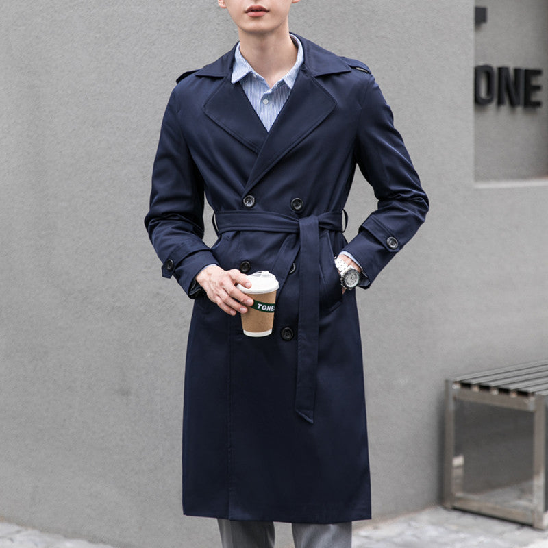 Herren Wasserabweisender Trenchcoat mit Doppelreihe, klassischem Revers und Taillengürtel Echoarchiv