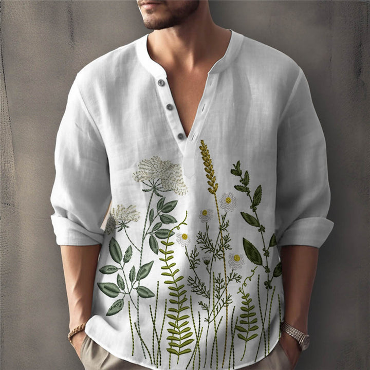 Herren Leinenhemd mit floralem Stickdesign Echoarchiv