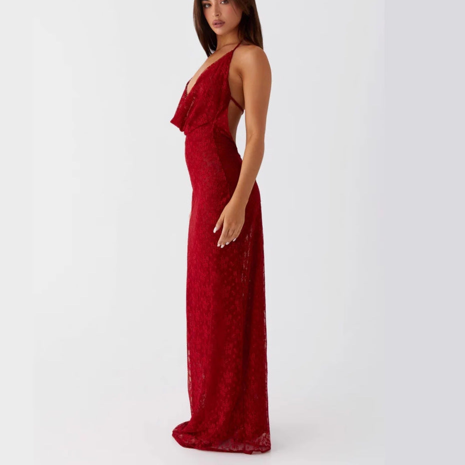 Damen Elegantes Abendkleid aus feiner Spitze mit tiefem V-Ausschnitt Echo Archiv