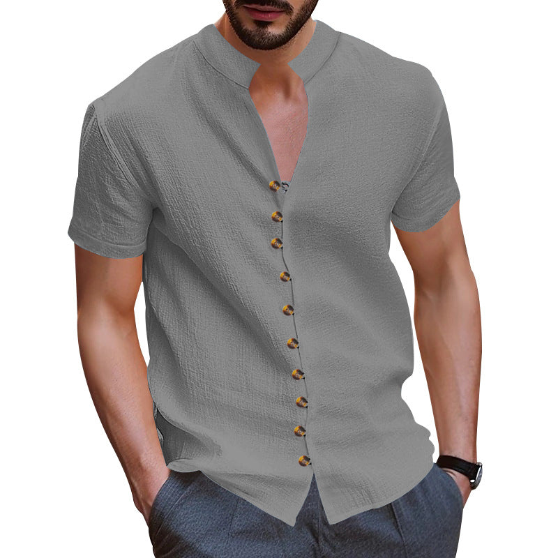 Herren Kurzarm-Henley-Hemd mit modischen Knopfdetails und lässiger Passform Echoarchiv