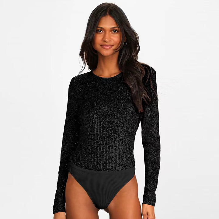 Damen Funktionsreicher Pailletten-Bodysuit mit langem Arm Echoarchiv