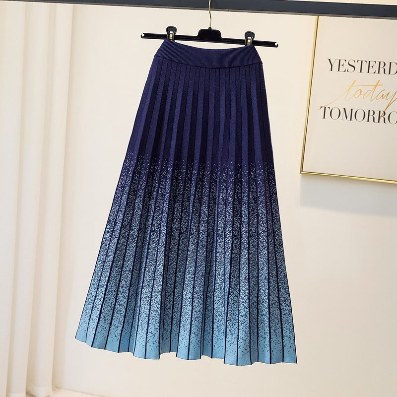 Damen Eleganter Plissee-Rock mit kontrastierenden Streifen Echo Archiv