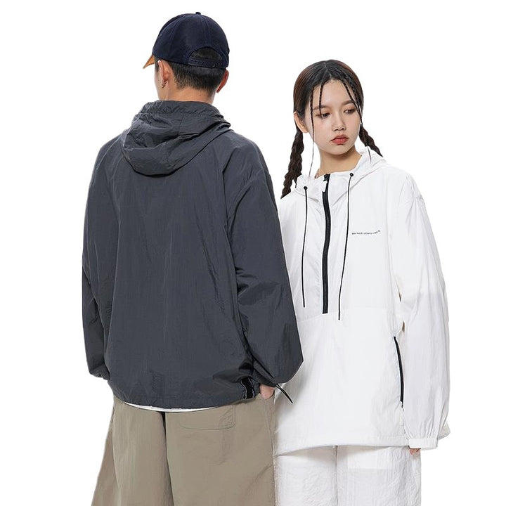 Unisex Leichter Ripstop-Hoodie-Anorak mit Halbreißverschluss, Kordelzug & Reißverschlusstaschen Echoarchiv