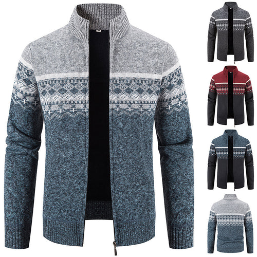 Herren Strickjacke mit modernem Norwegermuster und Stehkragen Echoarchiv