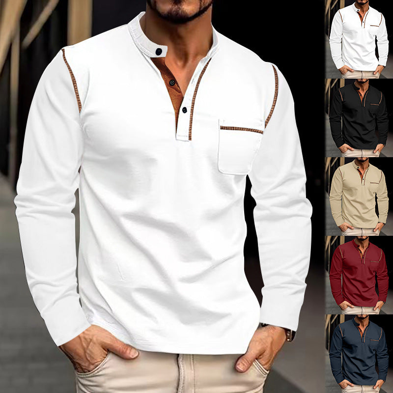 Herren Langarm-Henley-Shirt mit modischen Kontrastdetails – Marzano