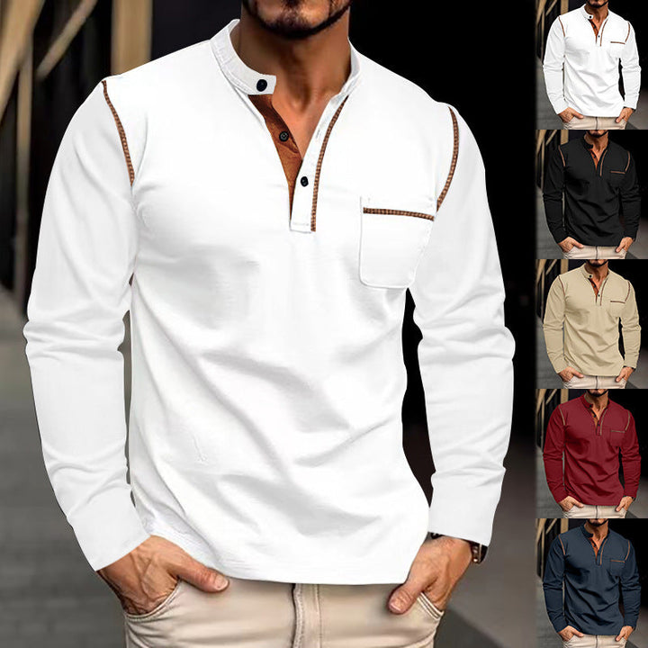 Herren Langarm-Henley-Shirt mit modischen Kontrastdetails – Marzano