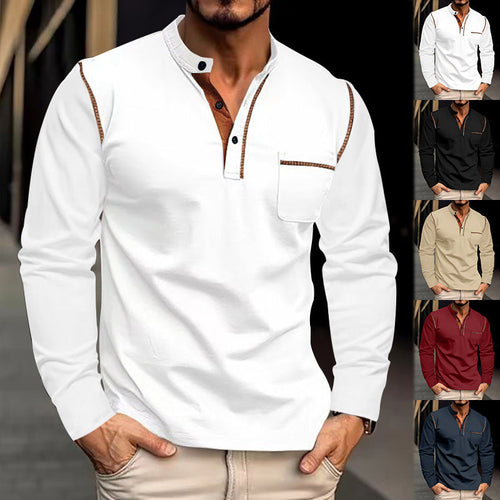 Herren Langarm-Henley-Shirt mit modischen Kontrastdetails – Marzano