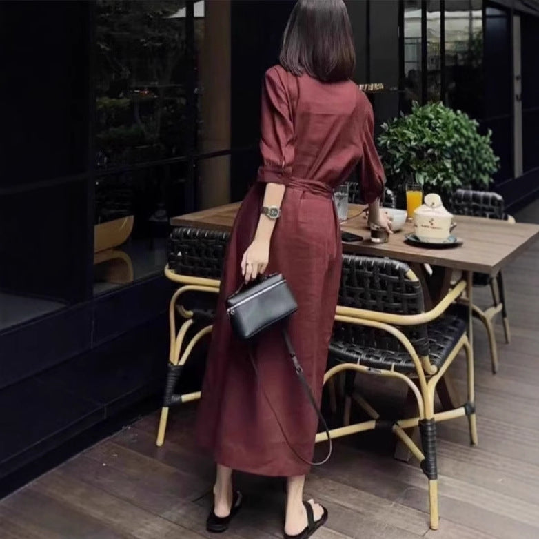 Damen Leichter Culotte-Jumpsuit mit Stehkragen, 3/4-Ärmeln und Taillengürtel – Solévia