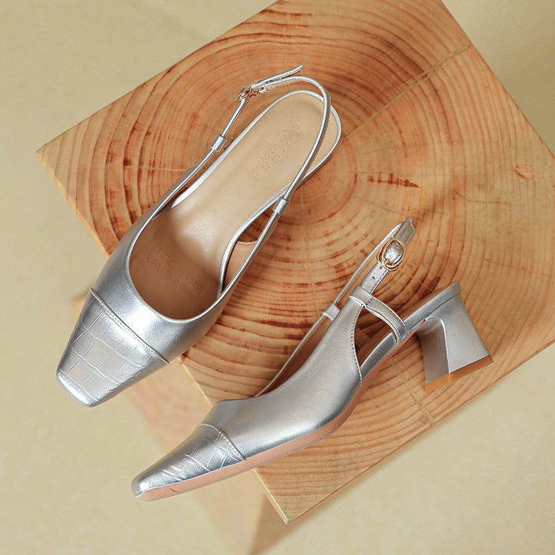 Damen Slingback-Pumps mit metallischem Obermaterial und edlem Blockabsatz Echoarchiv