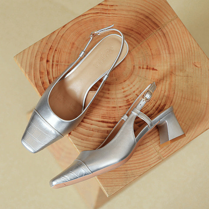 Damen Slingback-Pumps mit metallischem Obermaterial und edlem Blockabsatz Echoarchiv