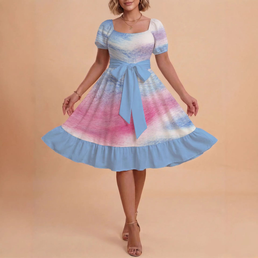 Damen Retro Maxikleid mit Puffärmeln und Taillengürtel Echo Archiv