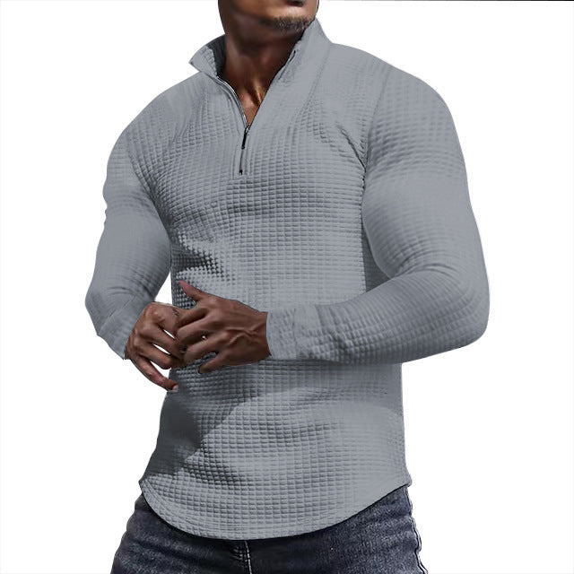 Herren Waffelstrick-Langarmshirt mit kurzem Reißverschluss Echoarchiv