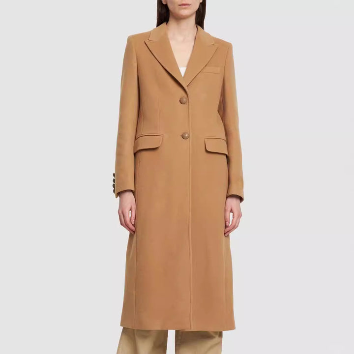 Damen Midilanger Einreihiger Tailoring‑Mantel mit schmalem Revers und Pattentaschen Echoarchiv