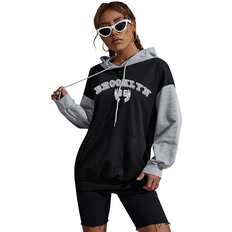 Damen Oversize-Kapuzenhoodie im Collegestyle mit Colorblock-Ärmeln, Kängurutasche und Kordelzug Echoarchiv