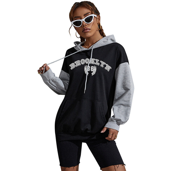 Damen Oversize-Kapuzenhoodie im Collegestyle mit Colorblock-Ärmeln, Kängurutasche und Kordelzug Echoarchiv