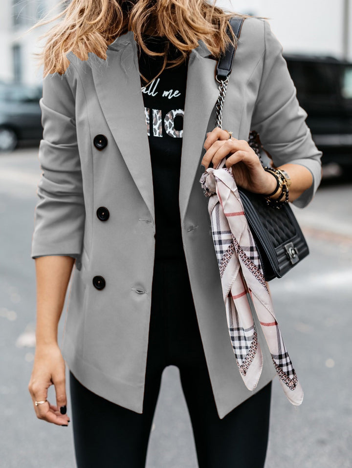 Damen nan taillierter Longblazer mit doppelreihiger Knopfleiste, Reverskragen und Eingrifftaschen Echo Archiv