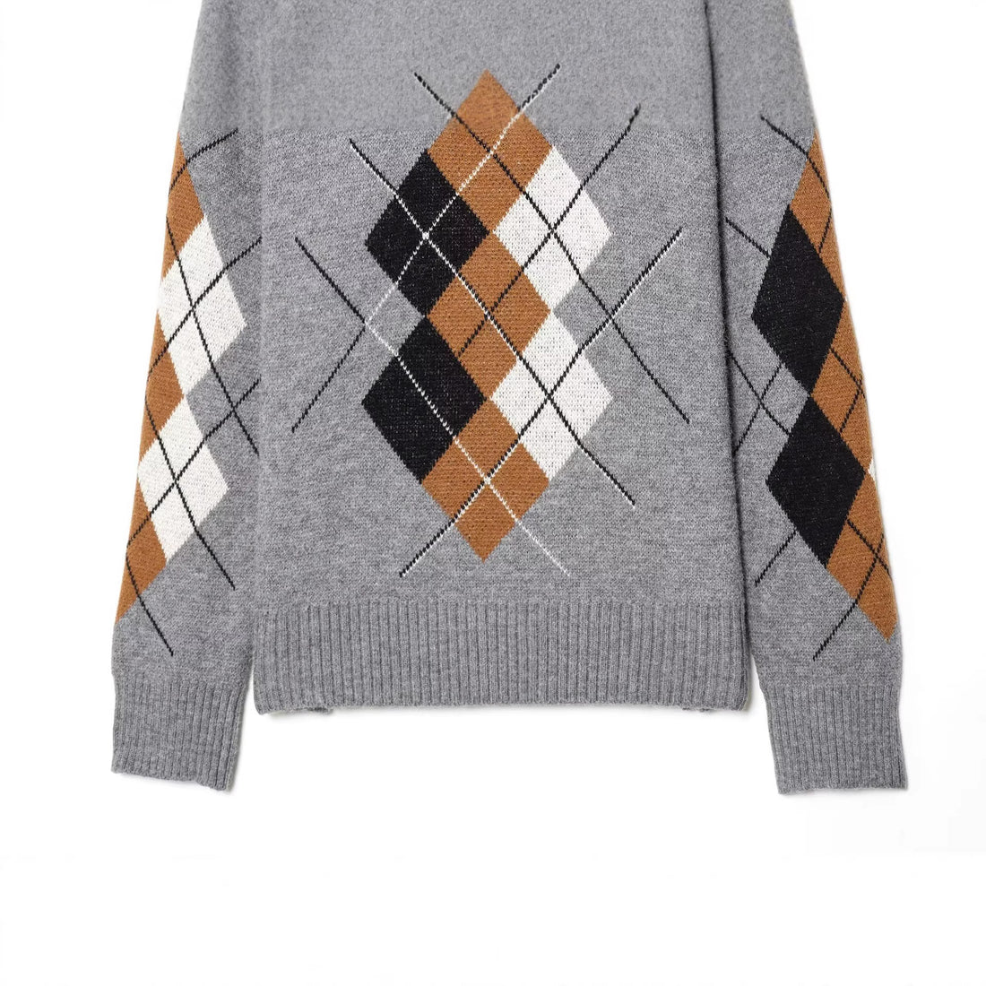 Damen Oversized Pullover mit Rautenmuster und Polokragen mit Knopfleiste Echoarchiv