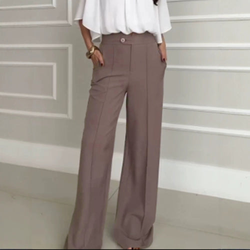 Damen Hochtaillierte Palazzo-Hose mit Bügelfalte, geradem Bein und Eingrifftaschen – Avérine