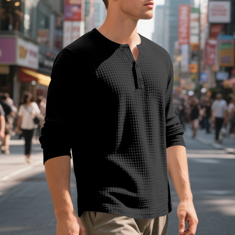 Herren Langarm-Henley-Shirt mit strukturiertem Design Echoarchiv