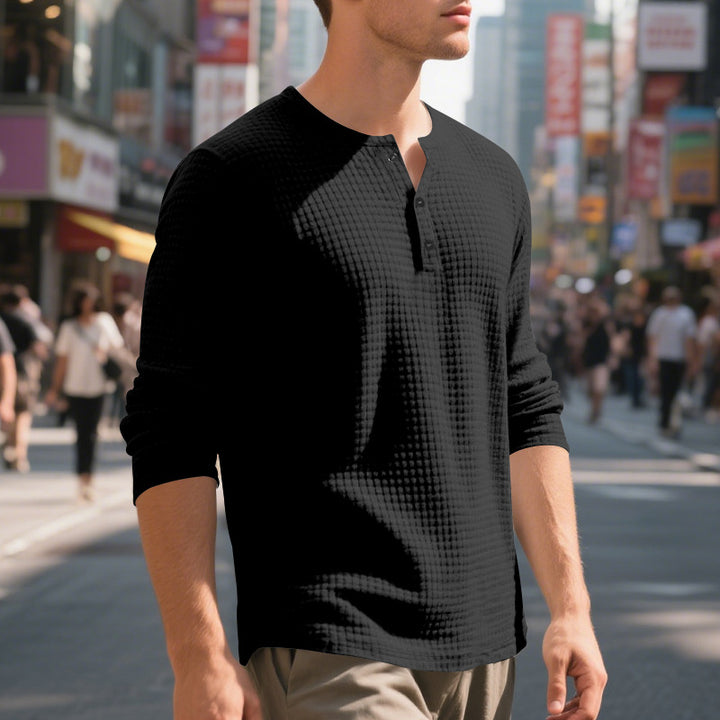 Herren Langarm-Henley-Shirt mit strukturiertem Design Echoarchiv