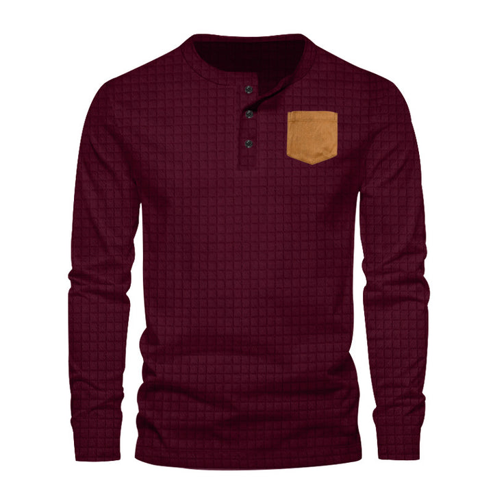 Herren Langarm-Henley-Shirt mit modischem Strukturmuster und praktischer Brusttasche Echoarchiv