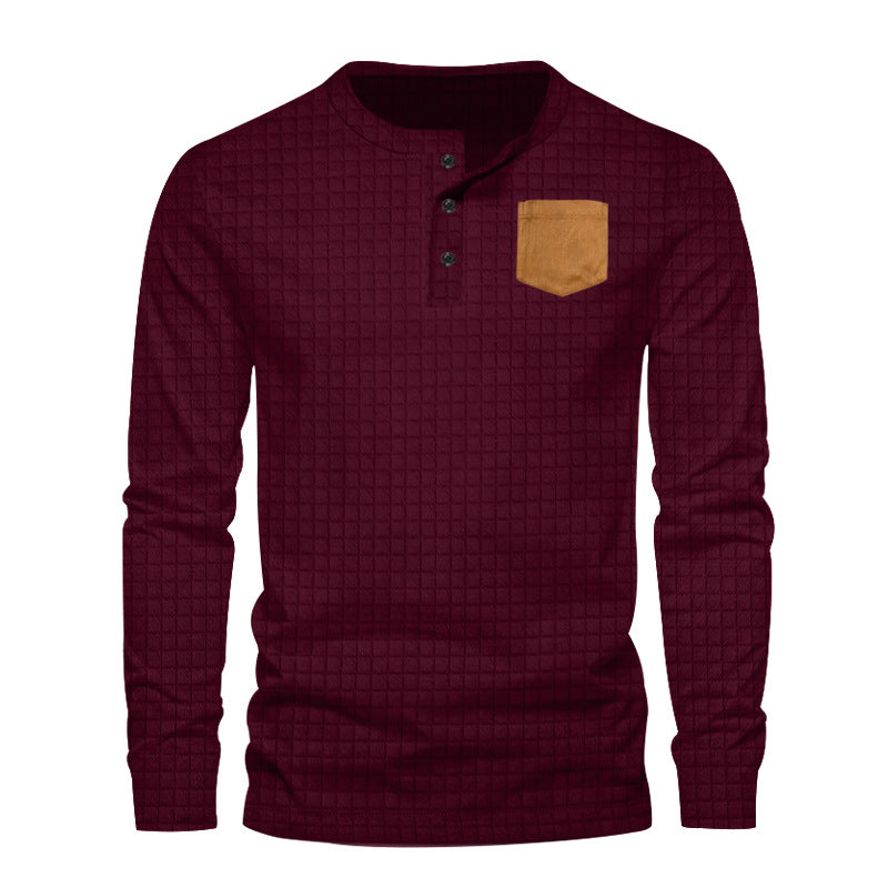 Herren Langarm-Henley-Shirt mit strukturiertem Design und dekorativer Brusttasche Echoarchiv