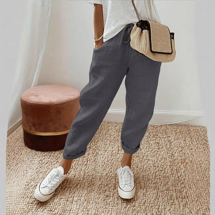 Damen Lässige Leinen-Hose mit elastischem Bund und praktischen Taschen Echoarchiv