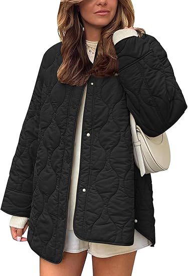 Damen gesteppte Oversize-Steppjacke mit Druckknopfleiste und gerundetem Saum Echo Archiv