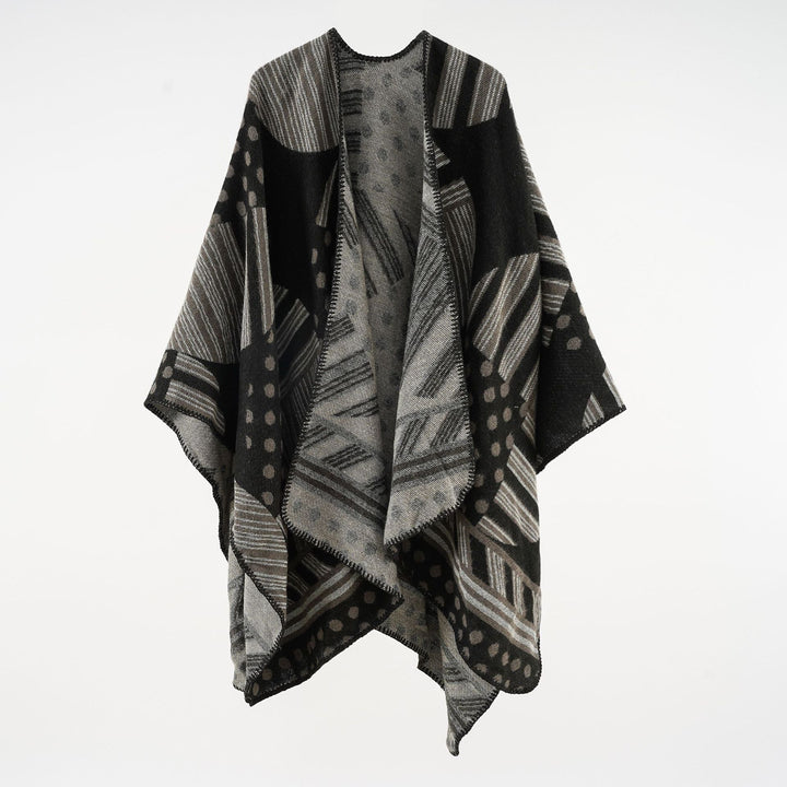 Damen Jacquard‑Ruana mit grafischem Muster und Kettelkante Echo Archiv