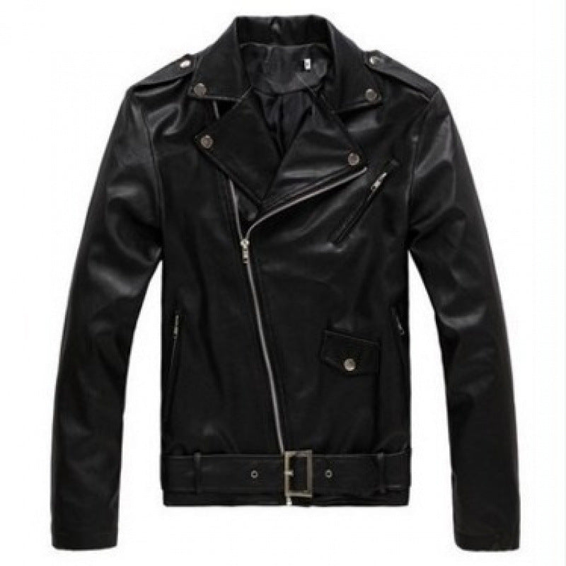 Herren Biker-Lederjacke mit asymmetrischem Reißverschluss und praktischen Ziertaschen Echoarchiv