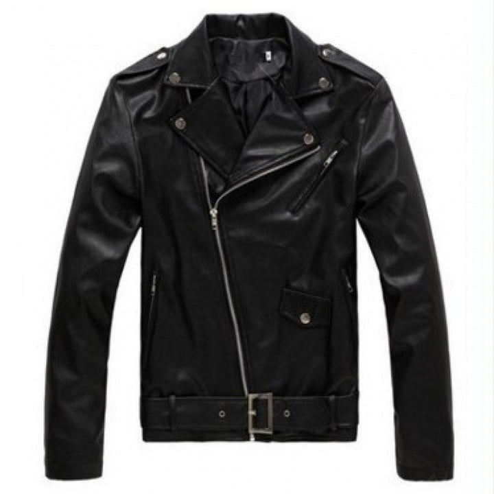 Herren Biker-Lederjacke mit asymmetrischem Reißverschluss und praktischen Ziertaschen Echoarchiv