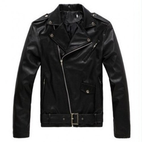 Herren Biker-Lederjacke mit asymmetrischem Reißverschluss und praktischen Ziertaschen Echoarchiv