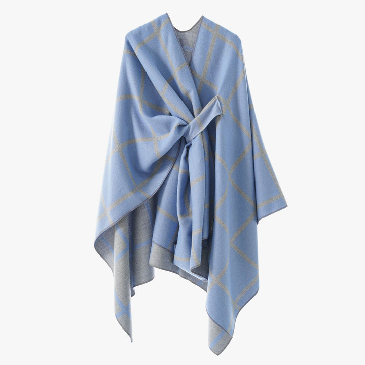 Damen Oversize Wollmix Poncho mit Gürtel und Karomuster Echo Archiv
