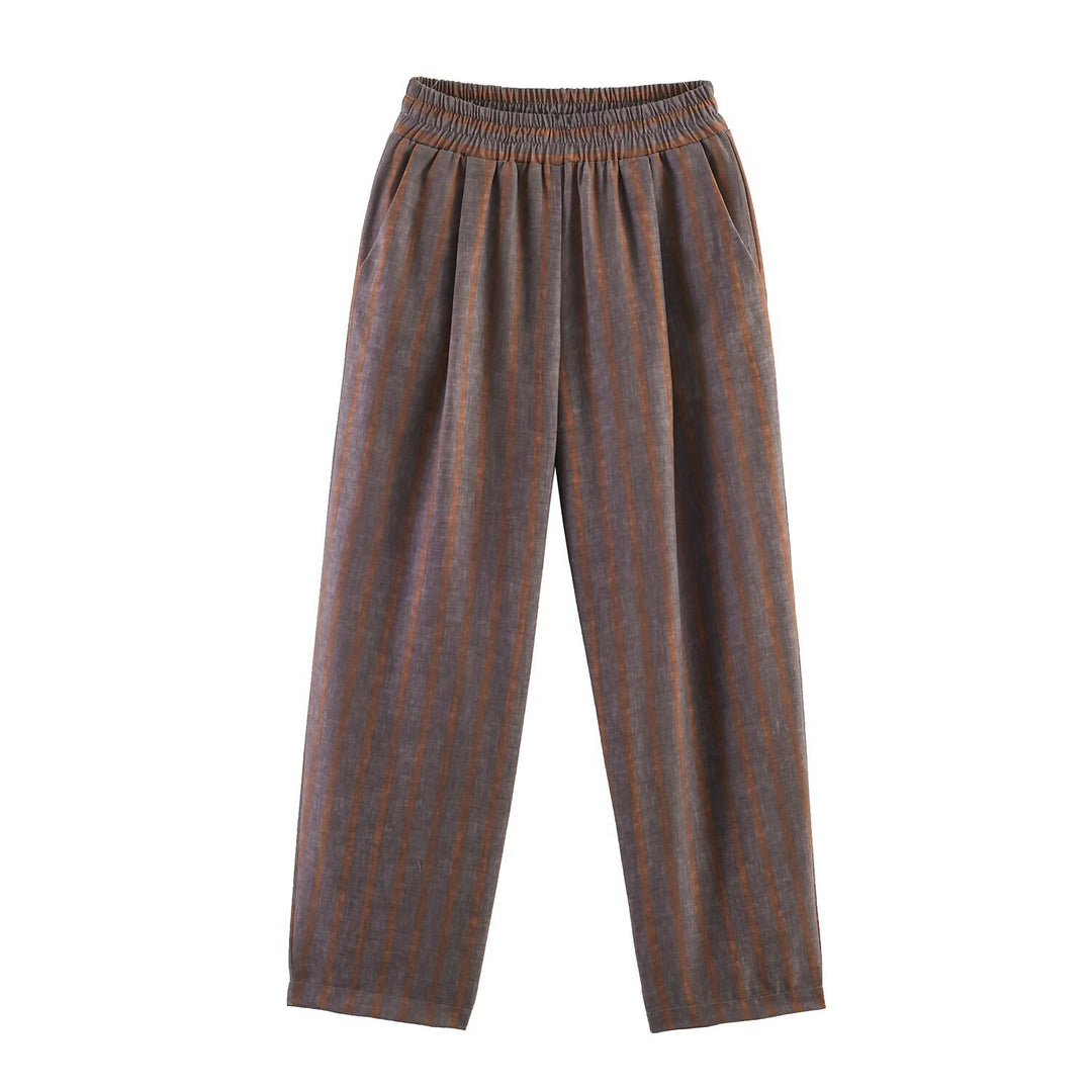 Damen Zweiteiliges Leinen-Set mit Bindegürteljacke und elastischer High-Waist-Hose Echo Archiv