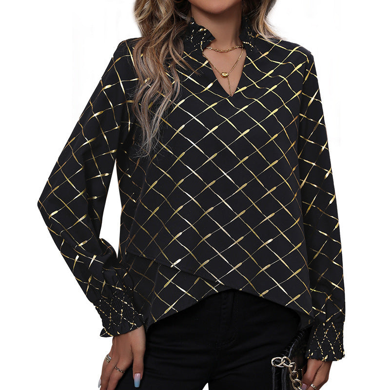 Damen Elegante Bluse mit geometrischem Muster und Rüschen Echo Archiv