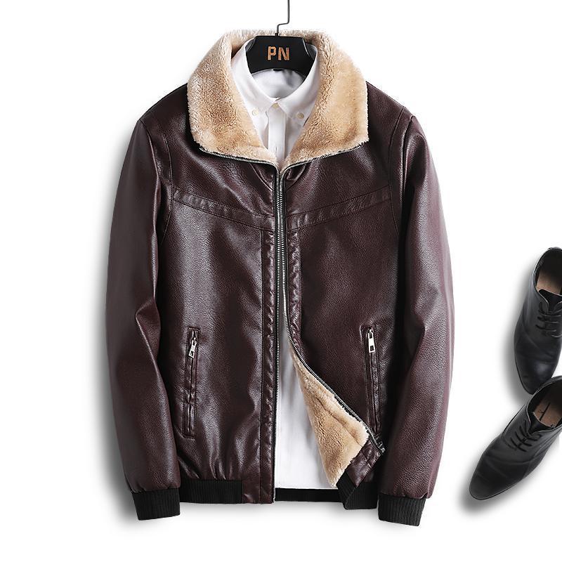 Herren Kunstleder-Pilotenblouson mit vollem Teddyfutter und Rippbündchen – Taviero