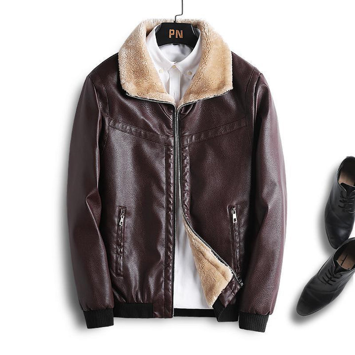 Herren Kunstleder-Pilotenblouson mit vollem Teddyfutter und Rippbündchen – Taviero