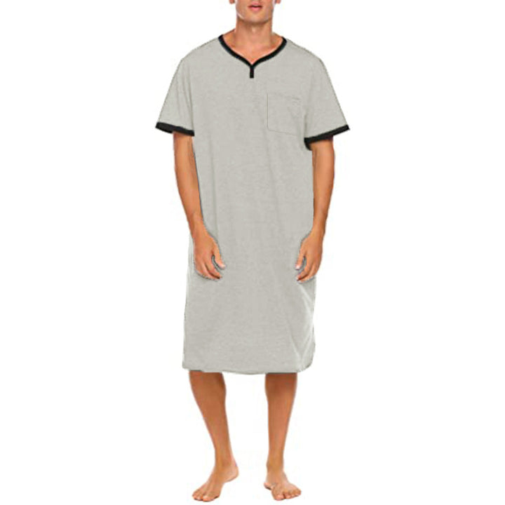 Herren nan langes Baumwoll-Schlafshirt mit Henley-Kragen Echo Archiv
