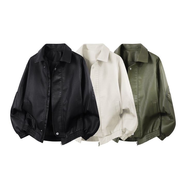Männlicher Übergrößen-Faux-Leder-Blouson mit elastischem Saum und verdecktem Reißverschluss – Taviero