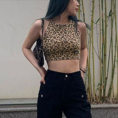 Damen Crop-Top mit trendigem Leopardenmuster und schmalen Trägern Echo Archiv