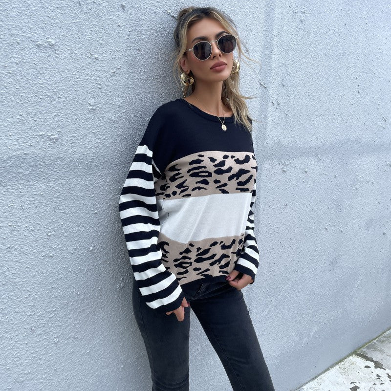 Damen Strickpullover mit Animal-Blockstreifen und Bretonärmeln Echoarchiv