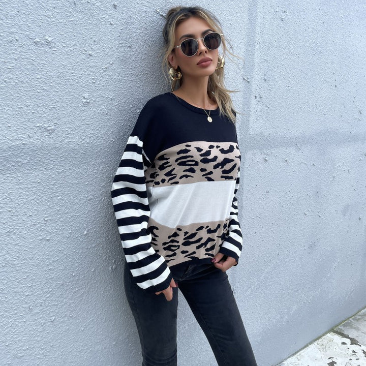 Damen Strickpullover mit Animal-Blockstreifen und Bretonärmeln Echoarchiv