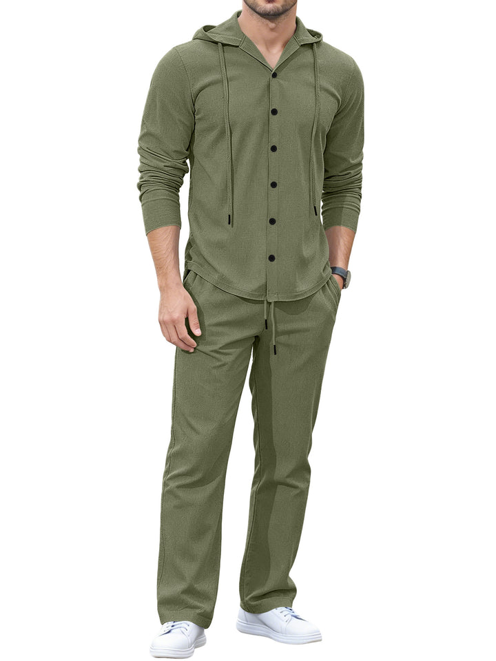 Herren Lässiges Knopf‑Hoodie Lounge‑Set aus Jersey mit Kordelzug und Komfort‑Jogger – Cavarno