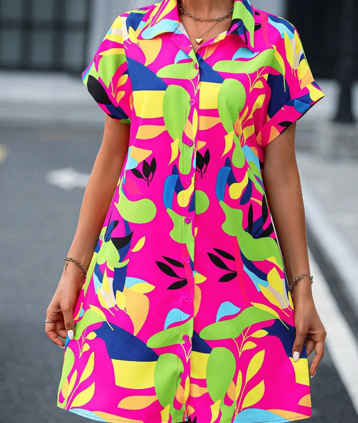 Damen Lockeres Hemdblusenkleid mit Knopfleiste, Reverskragen und floralem Print – Lunéa
