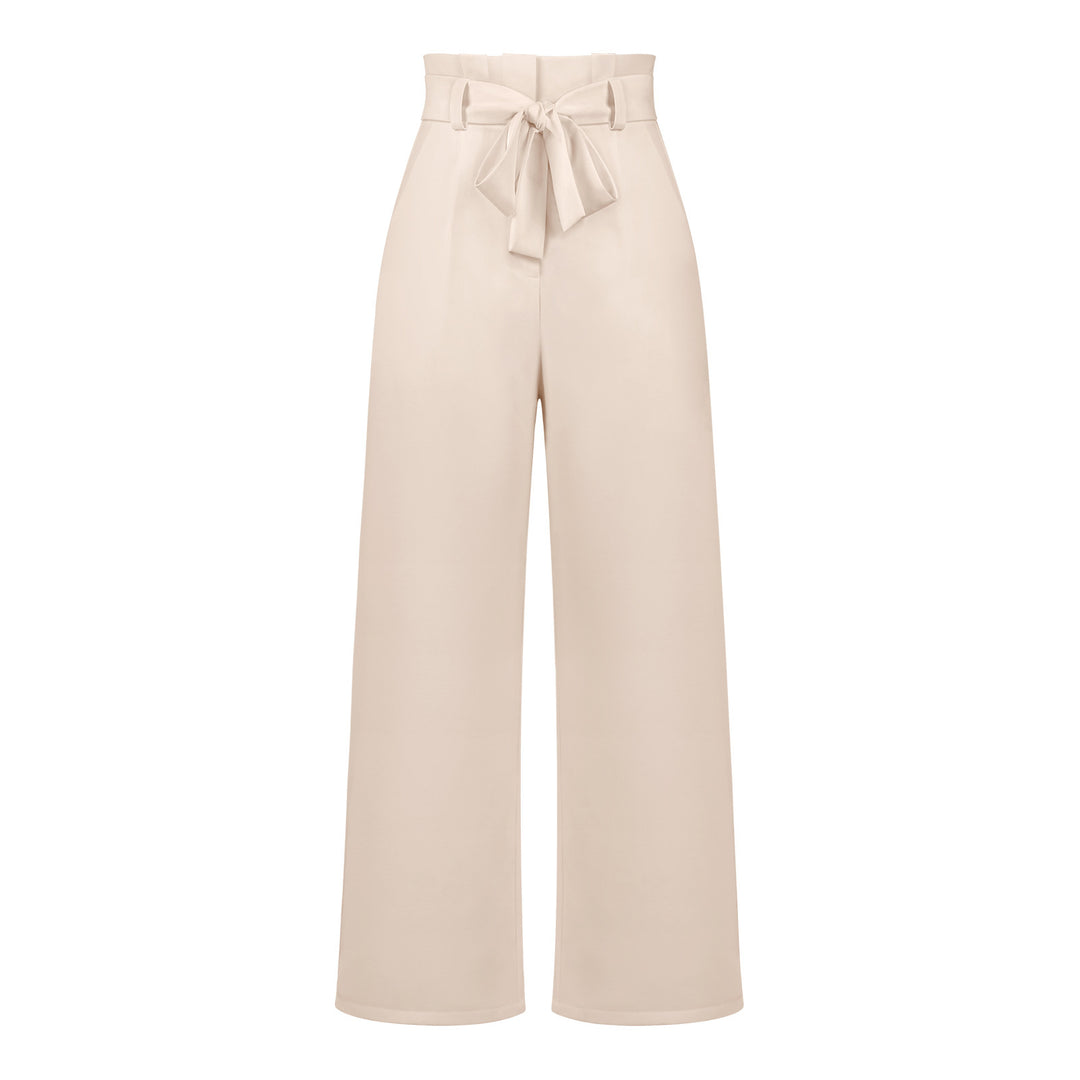 Damen hochtaillierte Paperbag-Hose mit weitem Bein und Taillengürtel – Avérine