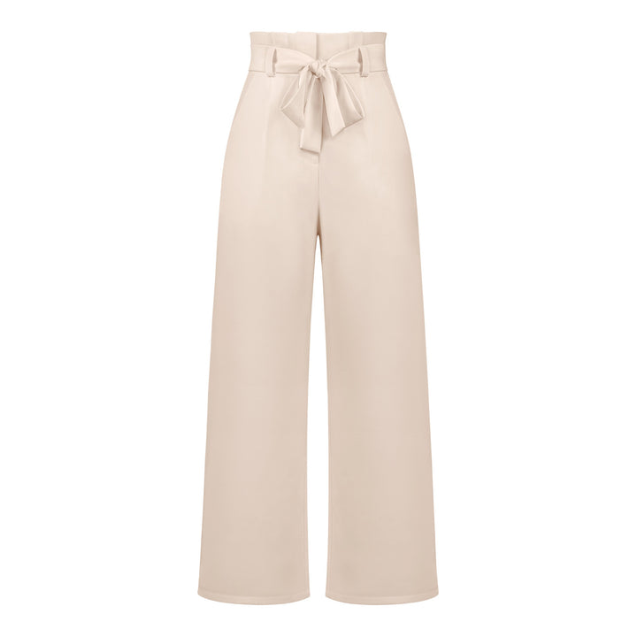 Damen hochtaillierte Paperbag-Hose mit weitem Bein und Taillengürtel – Avérine