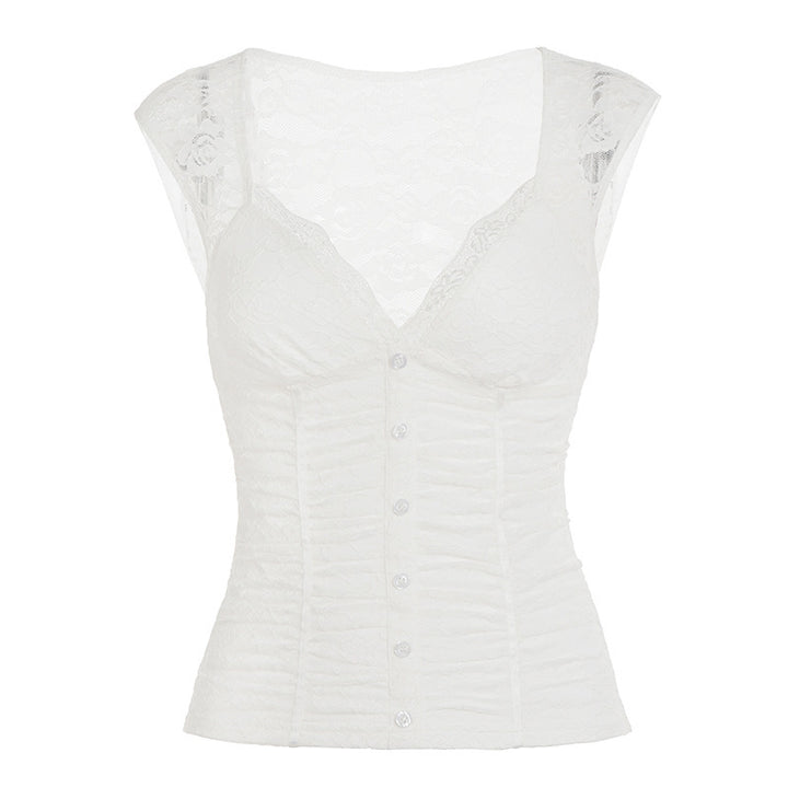 Damen Spitzen-Cropped-Top mit elegantem V-Ausschnitt und Rüschendetails Echo Archiv