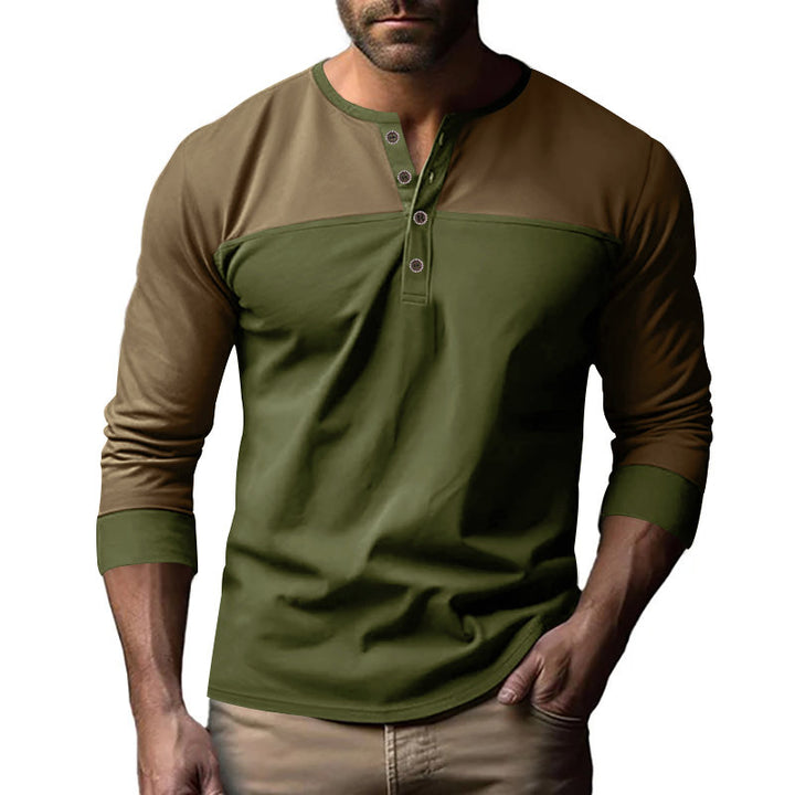 Herren Modernes Henley-Shirt mit Farbblock-Schulterpartie und Halbknopfleiste Echoarchiv