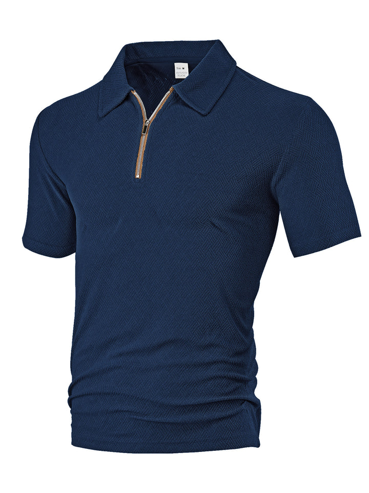 Herren sportliches Kurzarm-Polohemd mit Reißverschluss und strukturiertem Design Echoarchiv